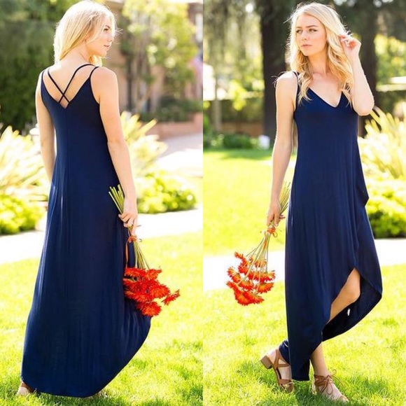 Dresses & Skirts - 🎉HP🎉 Navy Overlap Strappy Criss Cross Back Maxi Dress